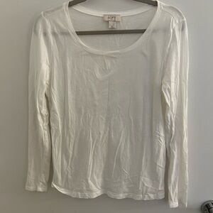 LOFT White Scoop Neck Long Sleeved T-Shirt